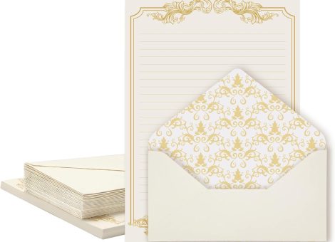 90 Pieces Stationery Set with Envelopes (60 Vintage-Style Paper Sheets + 30 Envelopes), Gold Border Letter Writing Paper and Envelopes for Love Letter, Party Invitations