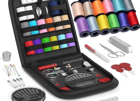 Sewing Kit Gifts for Grandma, Mom, Friend, Traveler, Adults, Beginner, Emergency,Sewing Supplies Accessories with Scissors,Sewing Needles Thimble, Thread,Tape Measure etc (Black, S)